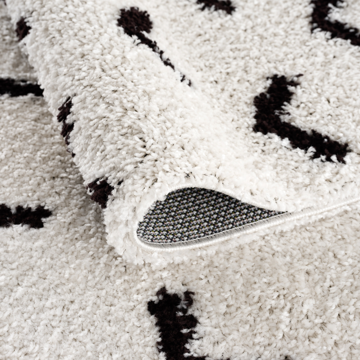 Terra - tapis shaggy de salon en laine artificielle crème, café latte