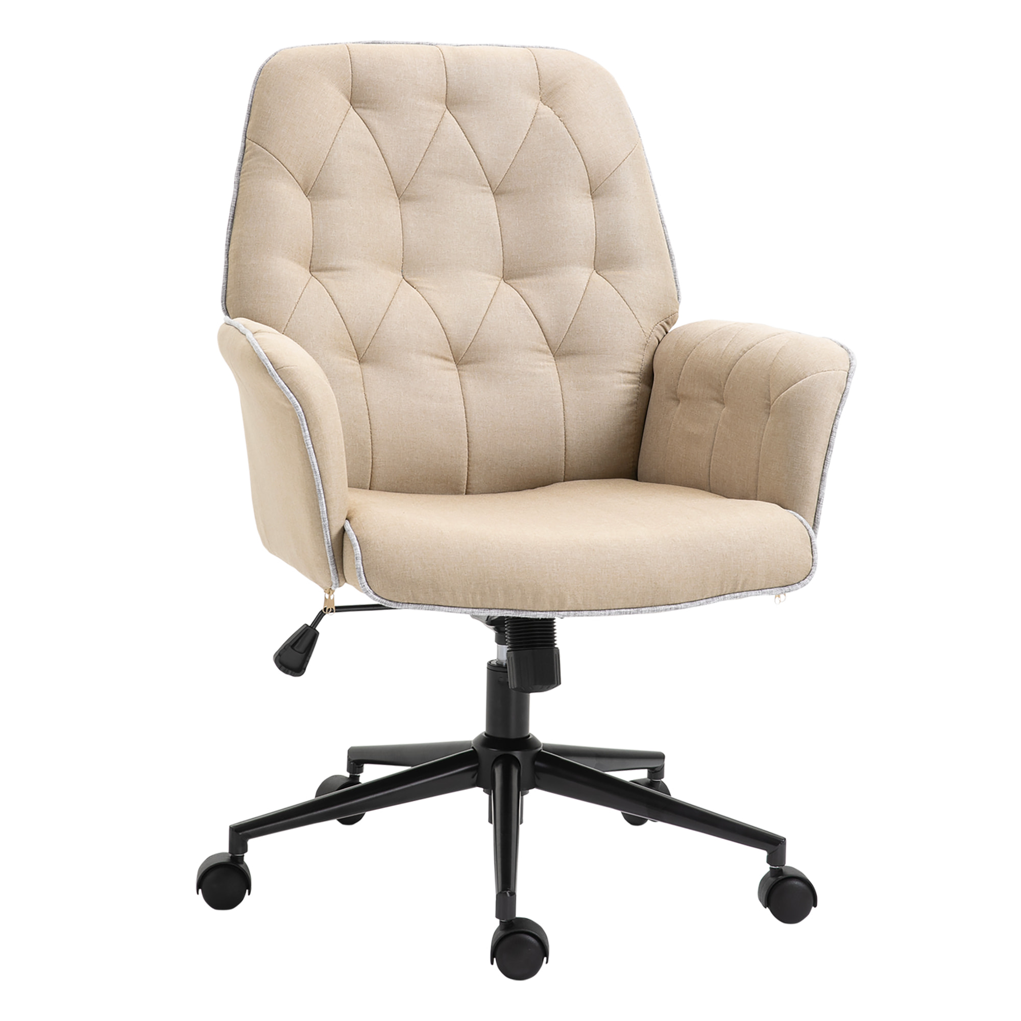 Fauteuil de bureau chaise de bureau hauteur réglable roulettes pivotant 360° tissu chanvre 69L x 66l x 89,5-97H cm beige