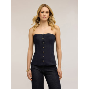 Motivi - Top bustier in denim con bottoni - Blu