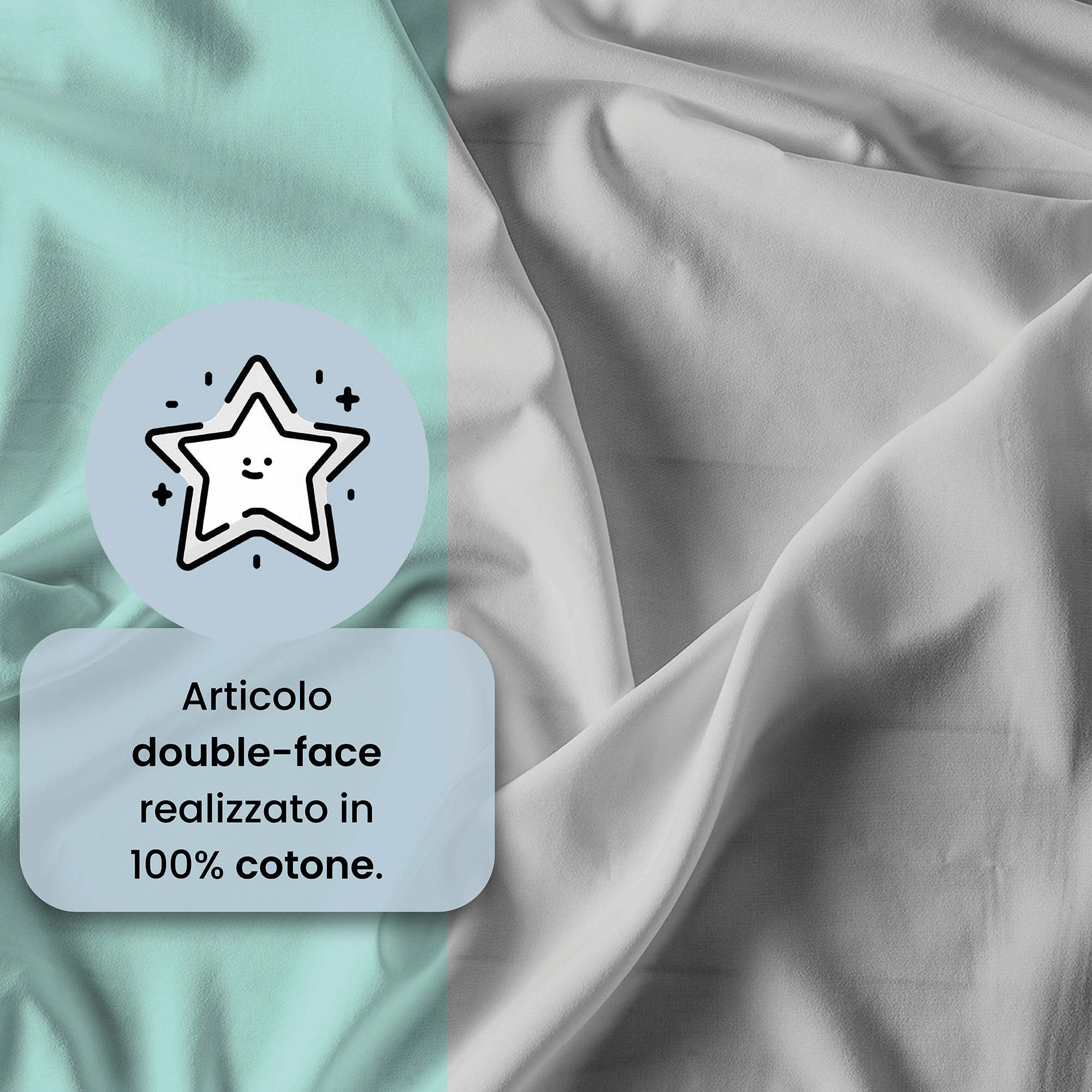 COMPLETO LETTO NATURAL COLOR, 100% Cotone, Made in Italy - ACQUA/GRIGIO CHIARO