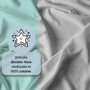 COMPLETO LETTO NATURAL COLOR, 100% Cotone, Made in Italy - ACQUA/GRIGIO CHIARO