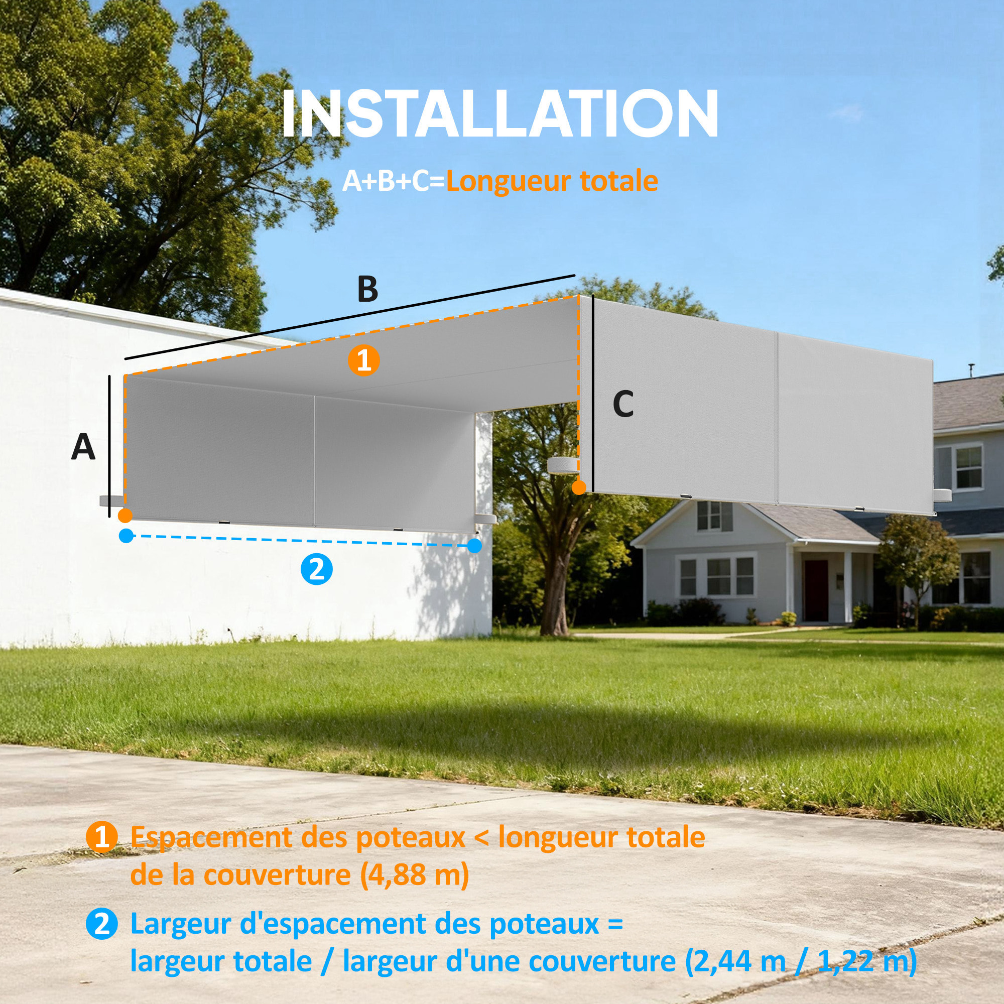 Lot de 2 toiles de rechange pergola rétractable 3 x 3 m polyester anti-UV30+ gris clair