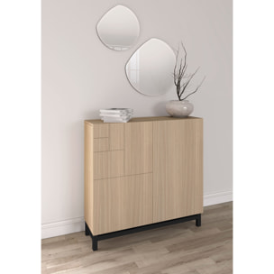 Zapatero Copenhague melamina nogal claro patas negro 90x90x27 cm