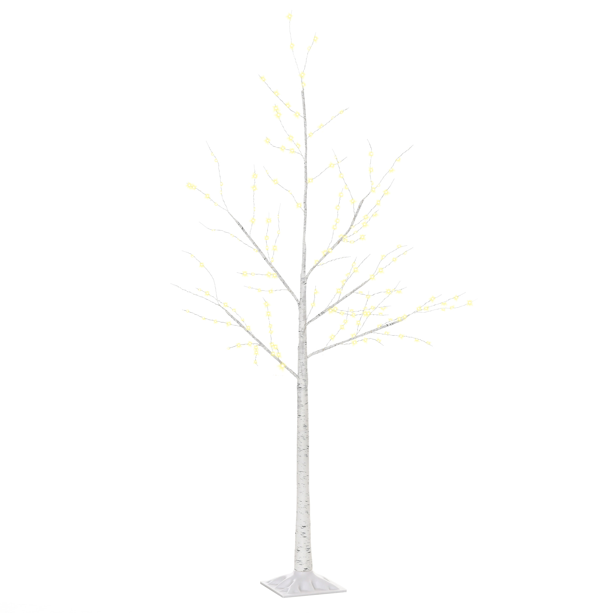Outsunny árbol de Abedul 150 cm de Altura con 210 Luces LED en Blanco Cálido Ramas Flexibles y Base para Decoración de Fiestas Cumpleaños Bodas 20x20x150 cm Blanco