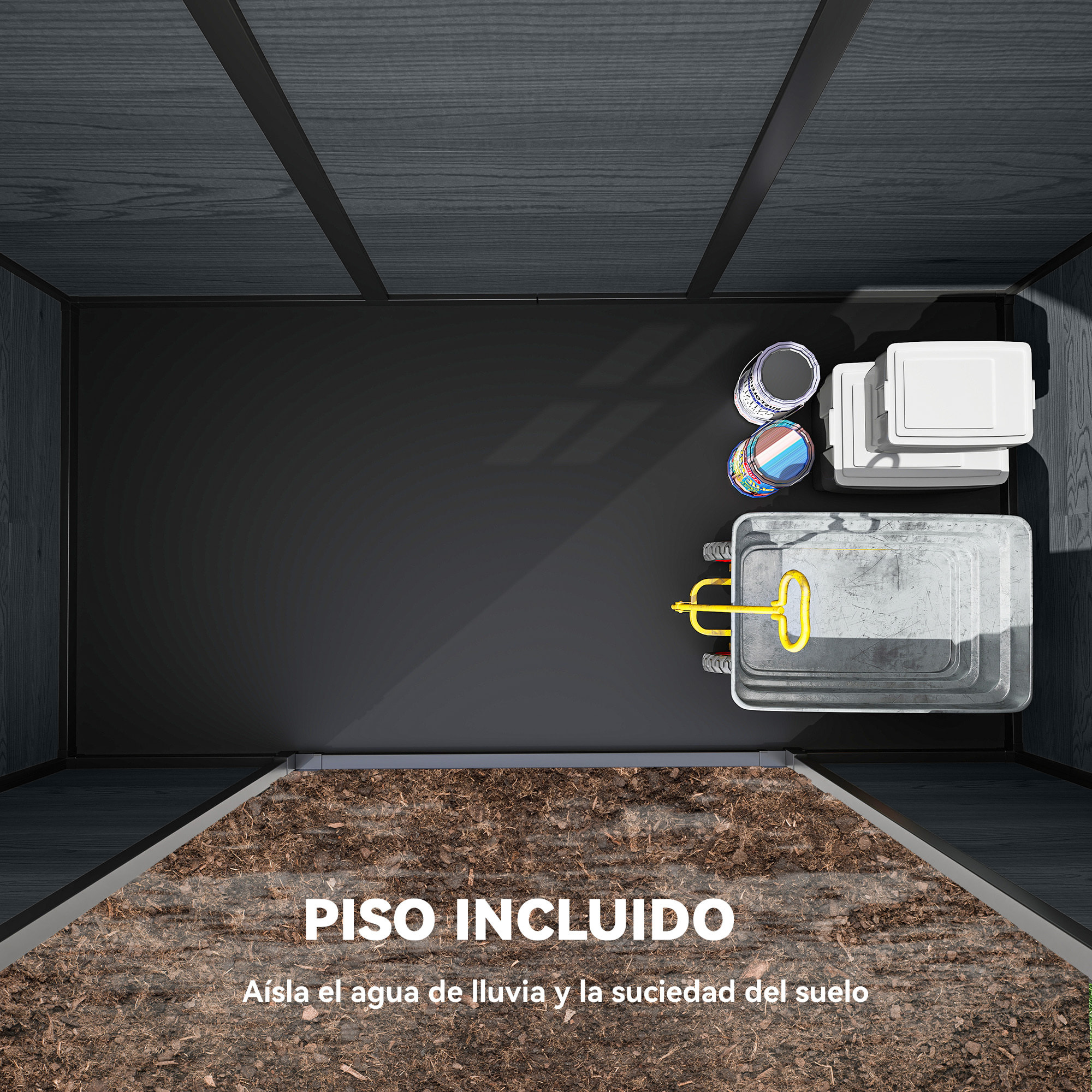 Caseta de Jardín Exterior 2,77 m², 244x131x201 cm, Cobertizo de Jardín Exterior de Plástico con Suelo, Puertas con Pestillo, Ventanas y Ventilación para Almacenaje Herramientas, Gris Oscuro