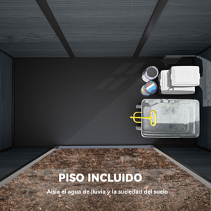 Caseta de Jardín Exterior 2,77 m², 244x131x201 cm, Cobertizo de Jardín Exterior de Plástico con Suelo, Puertas con Pestillo, Ventanas y Ventilación para Almacenaje Herramientas, Gris Oscuro