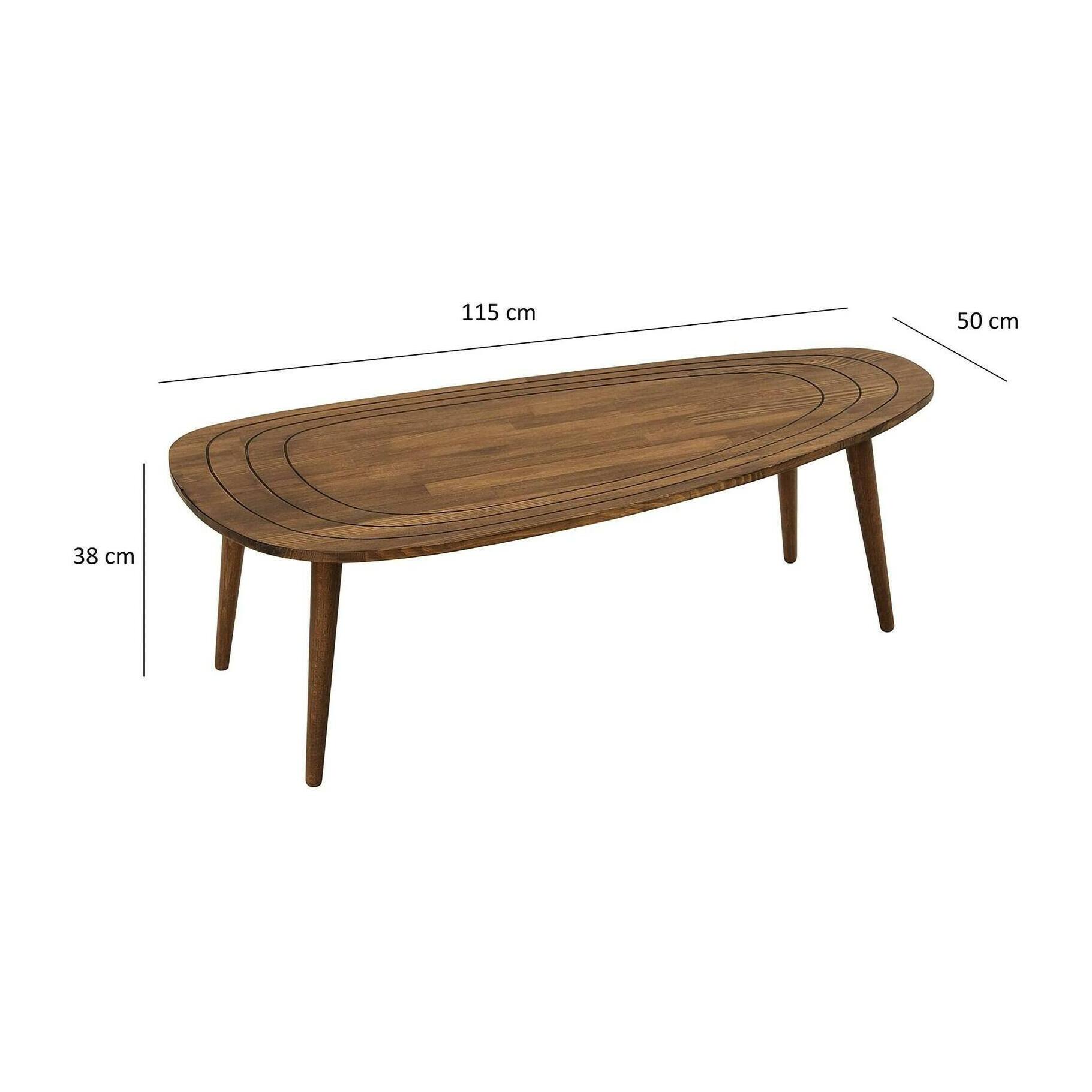 Tavolino da salotto Eugenia, Tavolo basso da caffè, Portariviste per divano, Ripiano da soggiorno, 115x50h38 cm, Noce