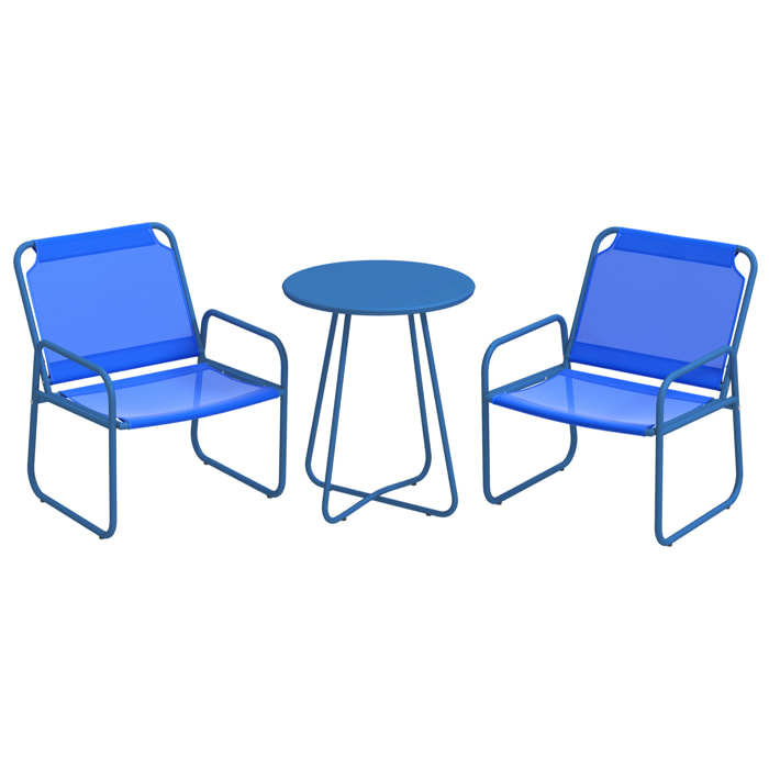 Ensemble salon de jardin 3 pcs 2 fauteuils et table ronde bleu