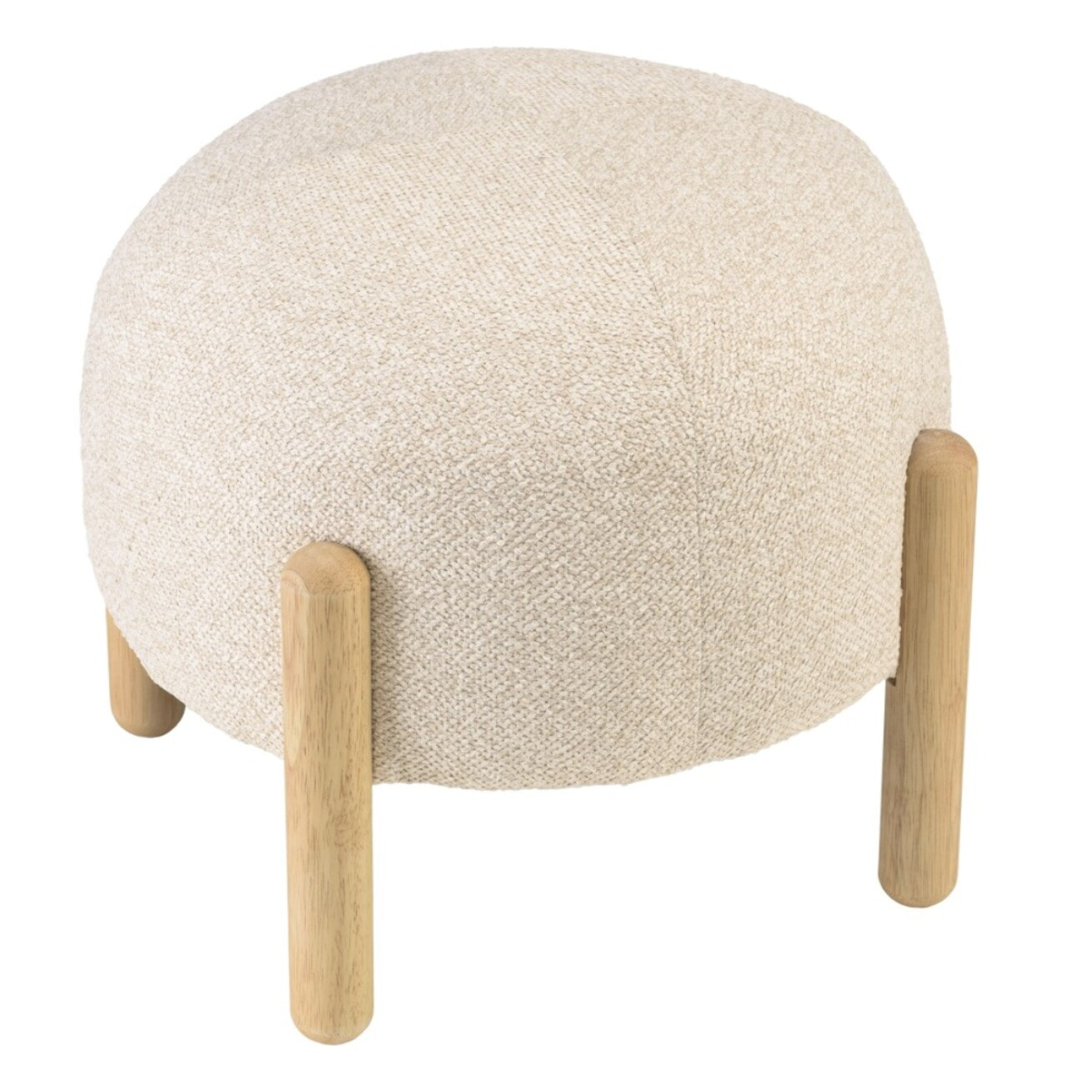 LEOPOLD - Pouf en tissu effet laine beige et pieds bois