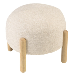 LEOPOLD - Pouf en tissu effet laine beige et pieds bois
