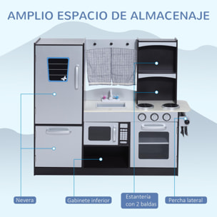 Cocina de Juguete con Horno Microondas Fregadero Negro y Plata