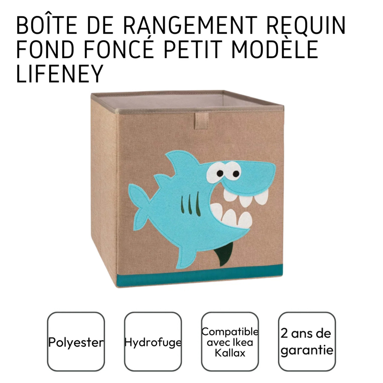 Boîte de rangement en tissu pour enfant "requin" sur fond foncé, compatible Ikea Kallax Lifeney