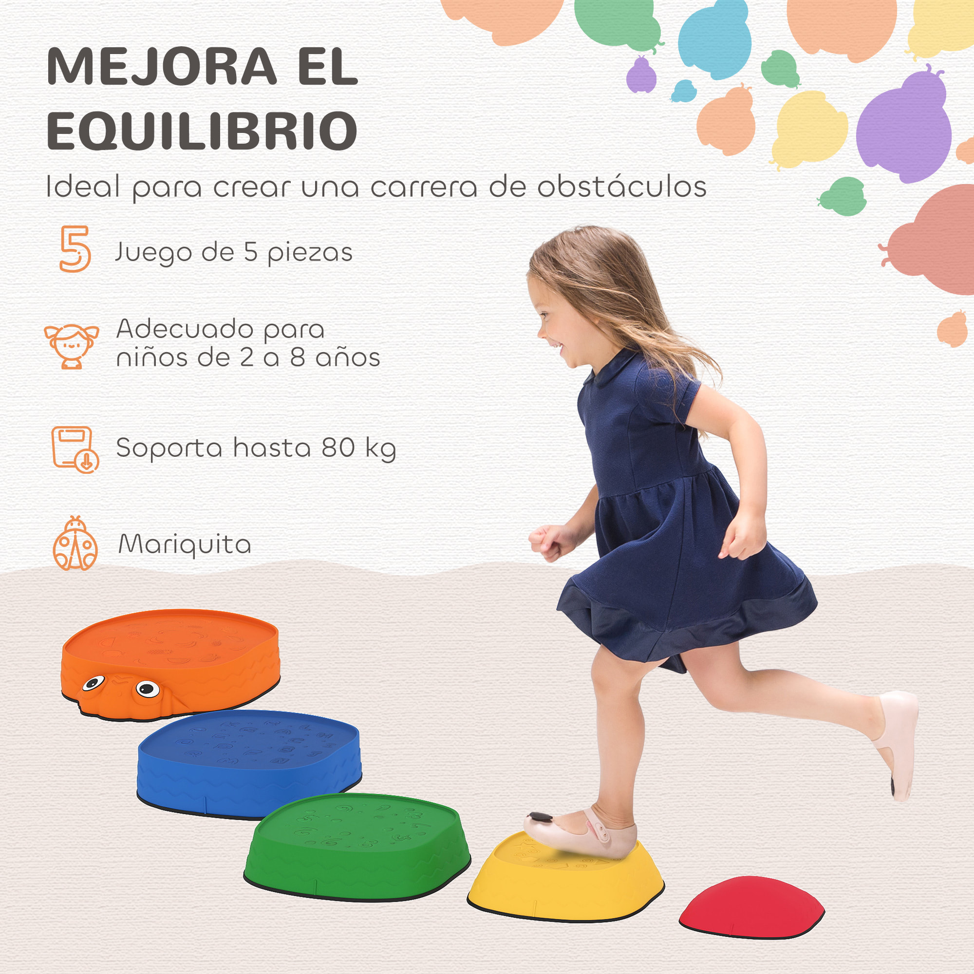 Conjunto de Piedras de Equilibrio para Niños Apilables de 5 Piezas Juego de Equilibrio para Niños de +2 Años Forma de Mariquita Antideslizantes para Interior y Exterior Multicolor