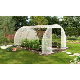 Serre tunnel de jardin 12m² blanche bâche renforcée 130 gr/m² - gamme toutes saisons