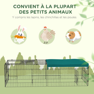 Parc enclos modulable acier avec bache pour lapins rongeurs petits animaux intérieur extérieur 185L x 75l x 50H cm vert