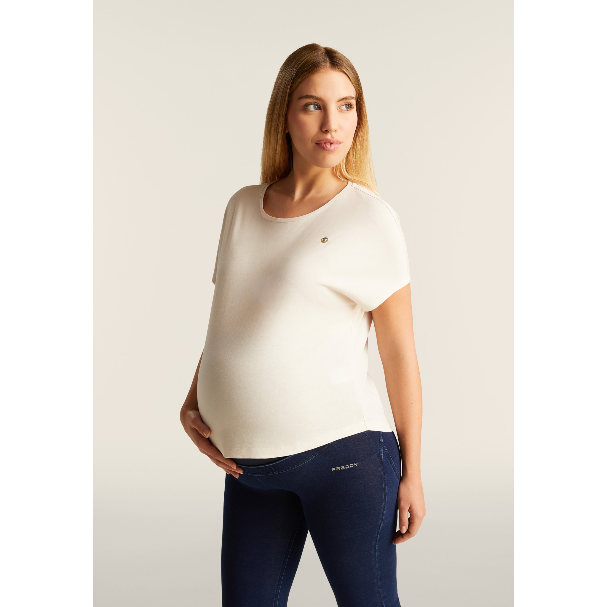 T-shirt maniche a kimono con stampa fantasia sul retro