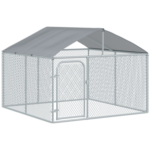 Chenil extérieur avec toit pour chien 5 m² - parc grillagé 230 x 230 x 175 cm - espace couvert - acier galvanisé