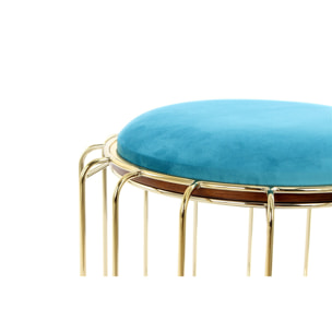 Tavolino e Pouf 2-in-1 Comfortable in Velluto Turchese e Oro