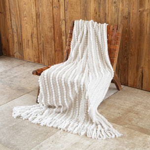 Plaid en chenille texturée avec franges - Ecru