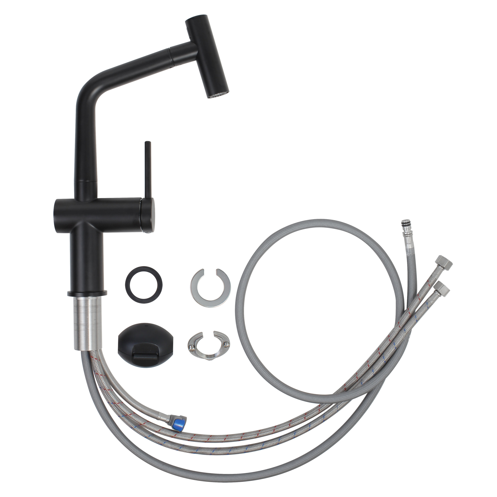 Feel set mitigeur lavabo + mitigeur cuisine Ceramia Timeless acier inoxydable, douchette extractible, noir mat (SATBM185C)