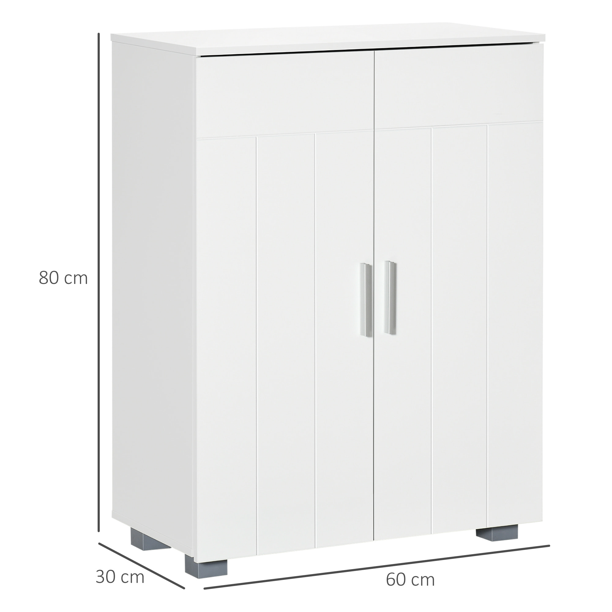 Meuble bas de salle de bain sur pied - 2 portes, 2 étagères réglables - dim. 60 x 30 x 80 cm - MDF blanc