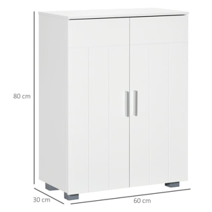 Meuble bas de salle de bain sur pied - 2 portes, 2 étagères réglables - dim. 60 x 30 x 80 cm - MDF blanc