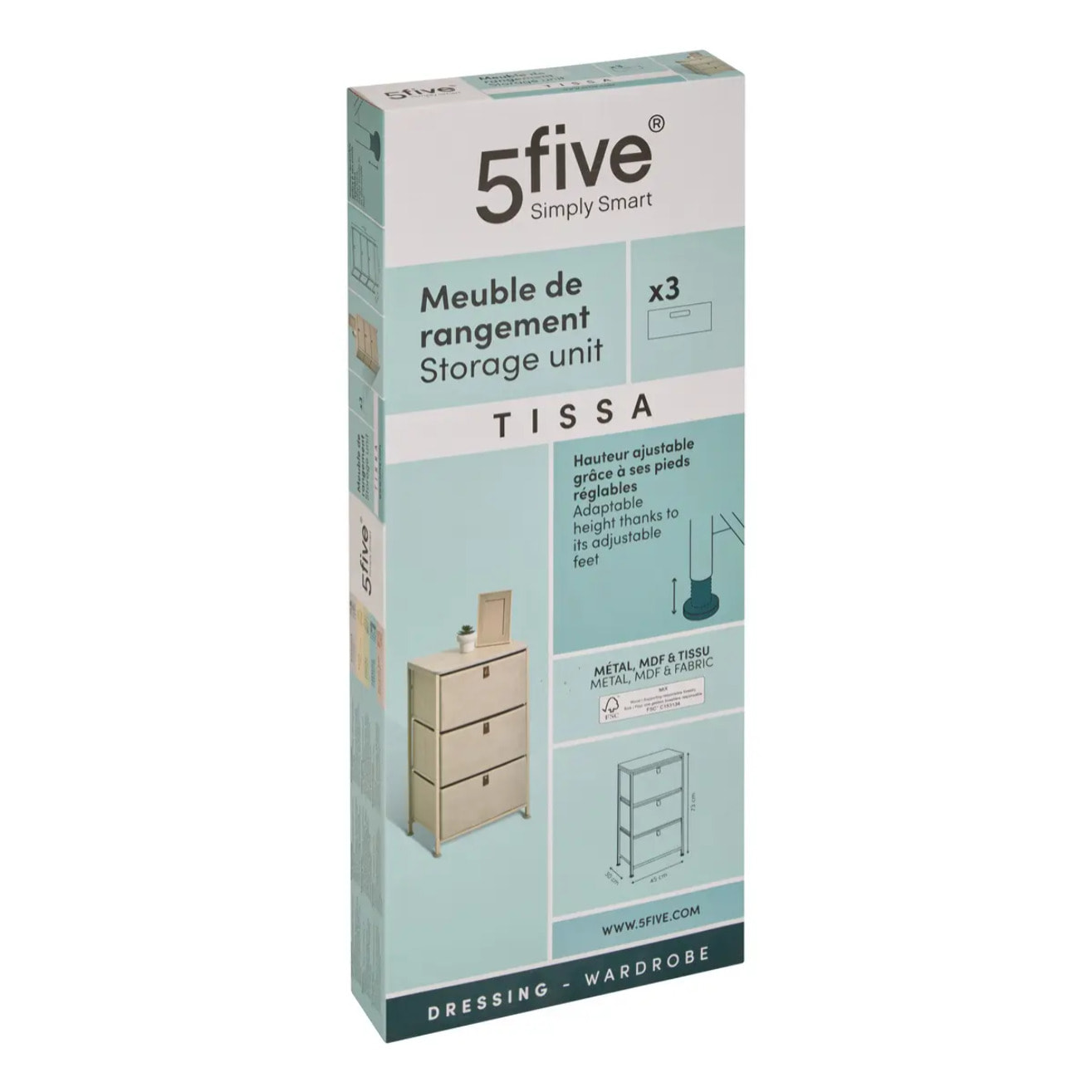 Rangement Tissa beige 3 tiroirs
