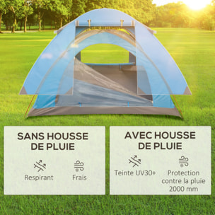 Tente de camping 2-3 personnes dim. 268L x 214l x 103H cm - 2 portes zippées, tapis sol, sac transport - alu. polyester gris bleu