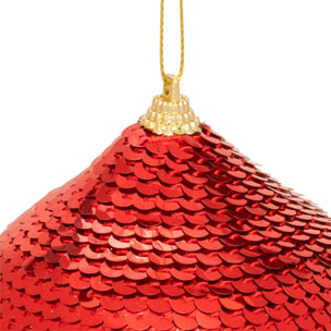 Sujet forme oignon sequins polystyrène D.8cm rouge