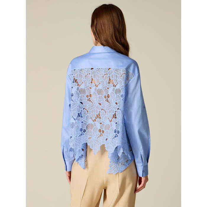 Oltre - Camisa boxy con espalda de encaje - Light - blue
