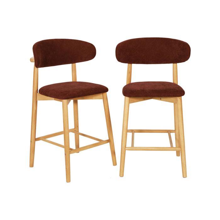 Tabouret de bar bois d'hévéa naturel et tissu chenille (lot de 2)  PAOLA