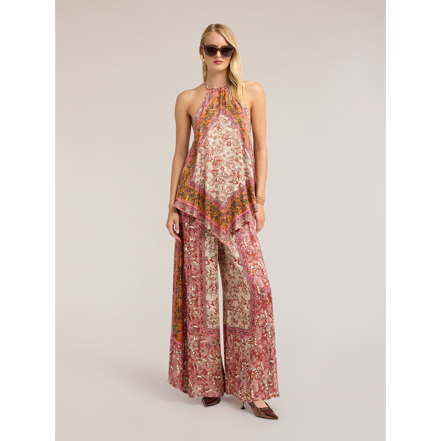 Motivi - Top de raso con estampado paisley - Rosa