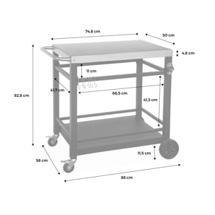Desserte de barbecue en acier 88 cm avec roues et poignée. noir. L 88 x l 58 x h 82.8cm