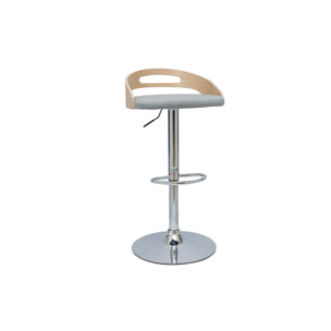 Tabouret de bar réglable design bois clair et tissu gris clair MANO