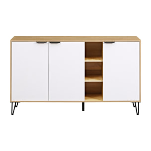Credenza moderna 3 ante in legno rovere e bianco 142x35