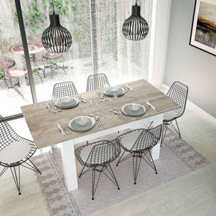 Tavolo allungabile Midland, Tavolo per sala da pranzo allungabile, Tavolo da pranzo estensibile con allunga, cm 140/190x90h78, Rovere Grigio e Bianco