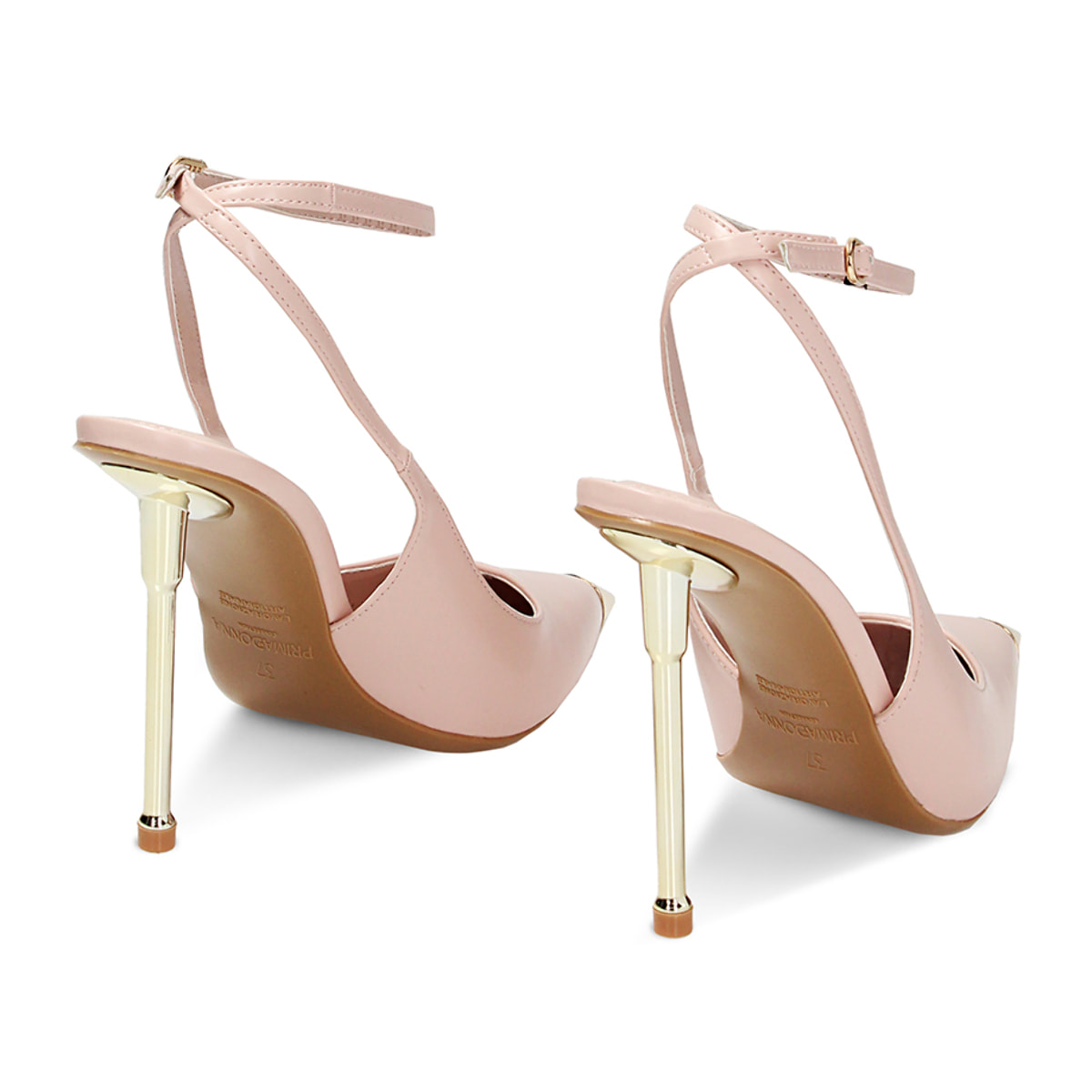Décolleté slingback nude con punta oro, tacco 11 cm