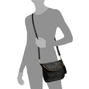 Borsa a tracolla da donna Cenerente. Vera pelle scamosciata con stampa coccodrillo.