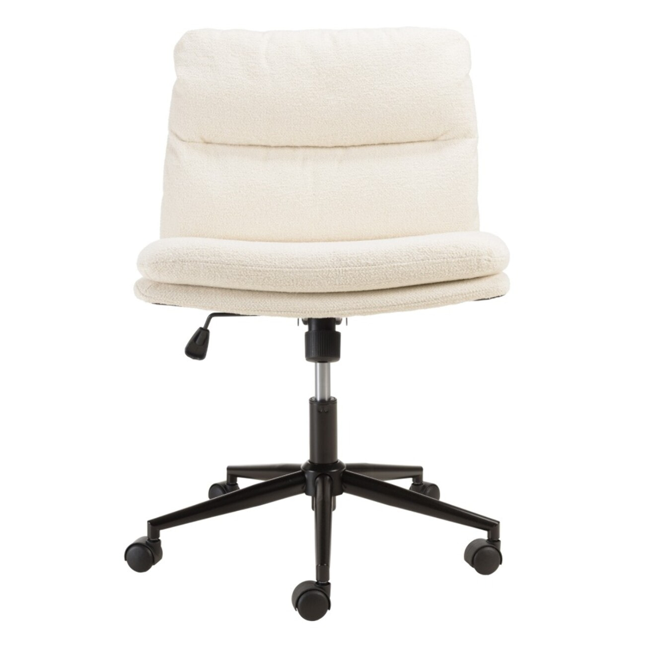 MINA - Chaise de bureau à roulettes en tissu écru dossier carré