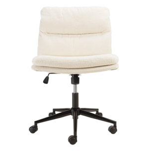 MINA - Chaise de bureau à roulettes en tissu écru dossier carré