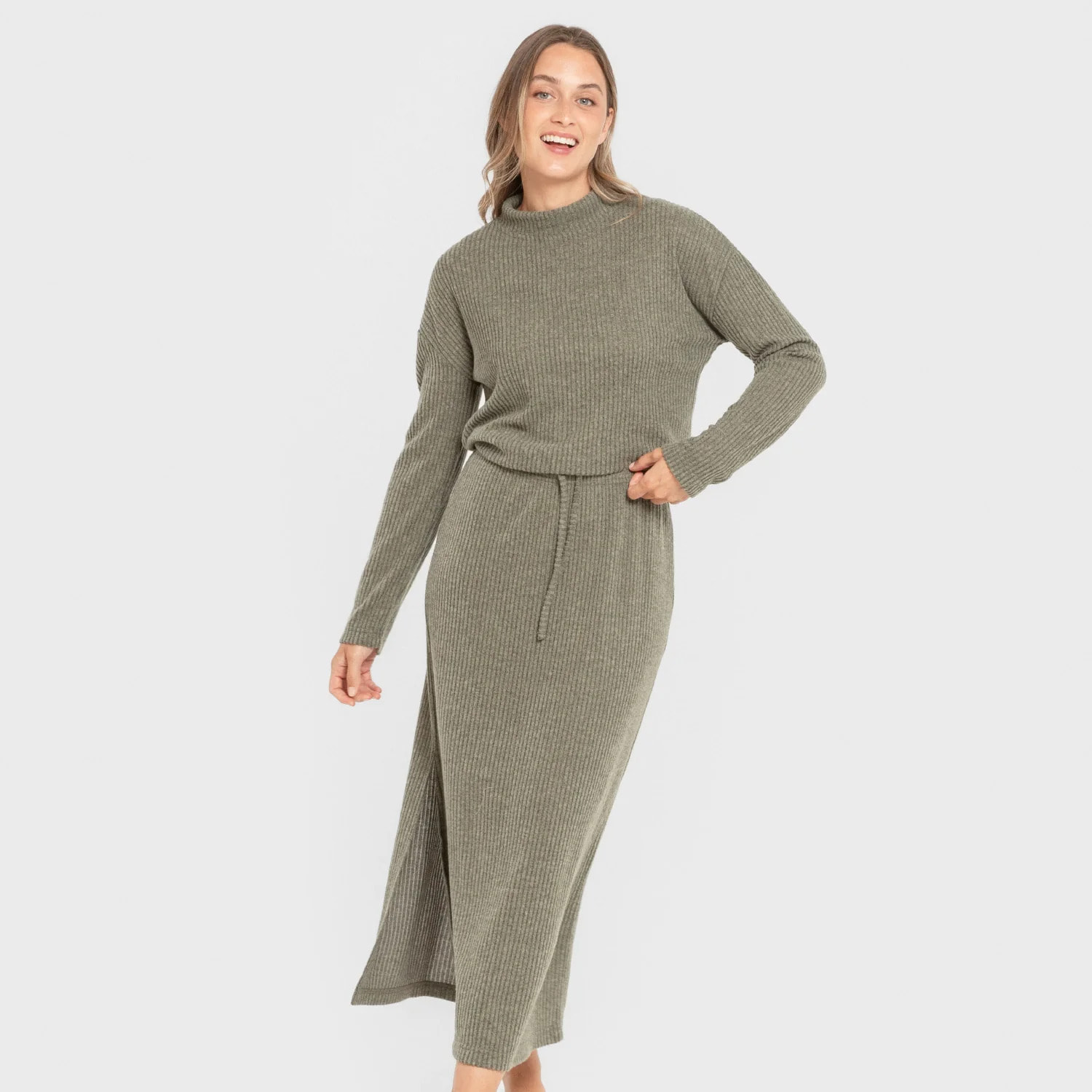 Falda midi rib canalé mujer