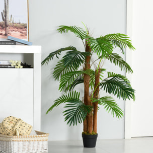 Outsunny Planta Artificial en Maceta Altura 120 cm Palma Falsa con 19 Hojas Realistas y 3 Troncos Palmera Tropical Decoración para Hogar Oficina y Exterior Verde