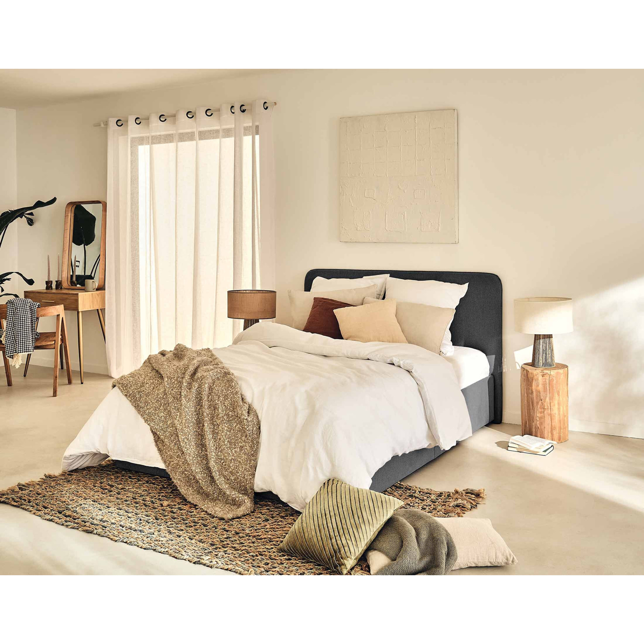 Goyave - lit coffre - 140x190 - en tissu - sommier inclus - Gris Anthracite