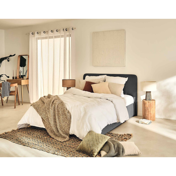 Goyave - lit coffre - 140x190 - en tissu - sommier inclus - Gris Anthracite