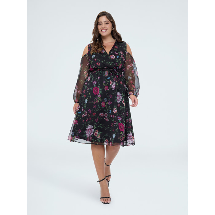 Fiorella Rubino - Vestido Dream estampado flores y cut-out - Negro