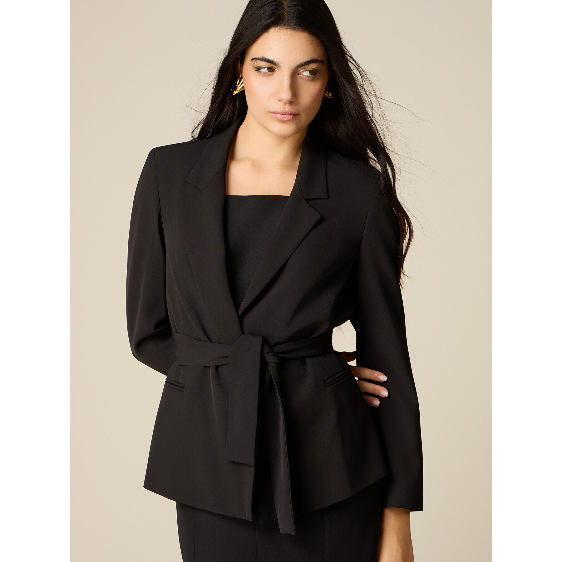 Oltre - Blazer con fusciacca da annodare - Black Print