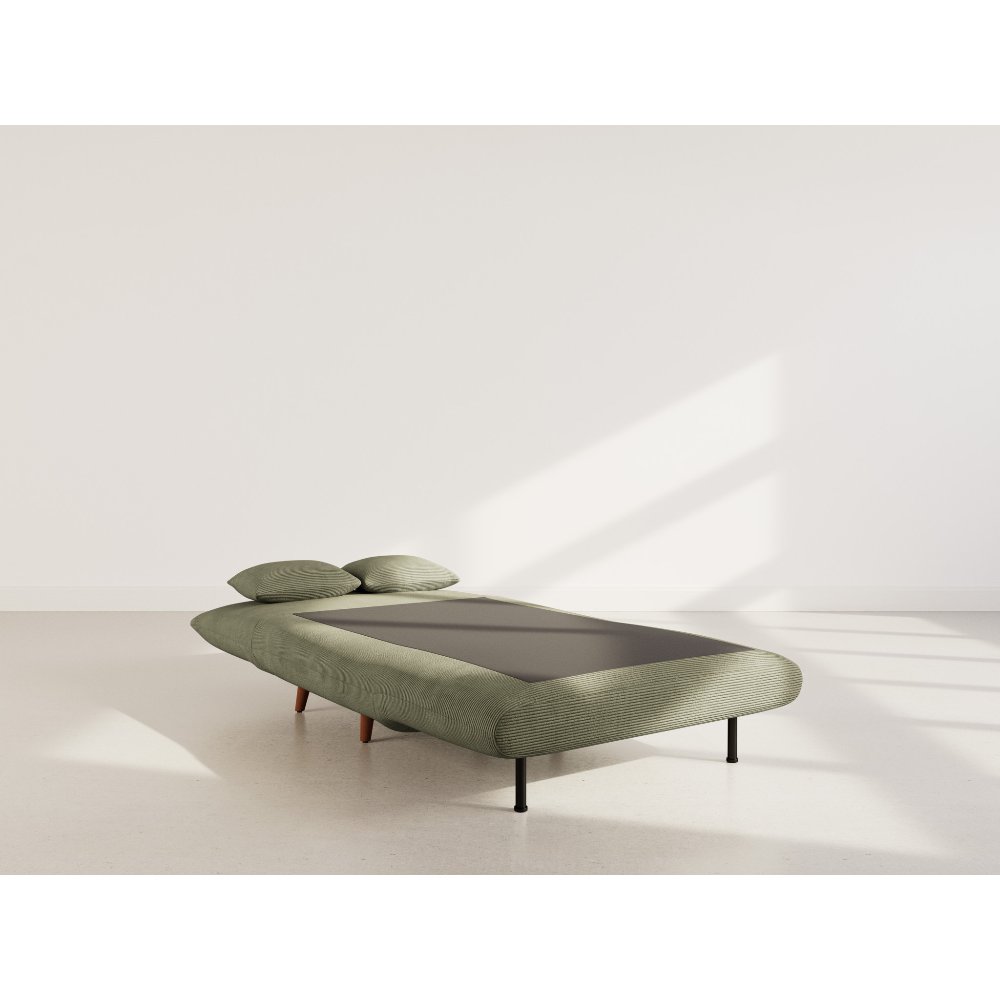 Lumi - Banquette convertible clic-clac 1 place en velours côtelé - Vert