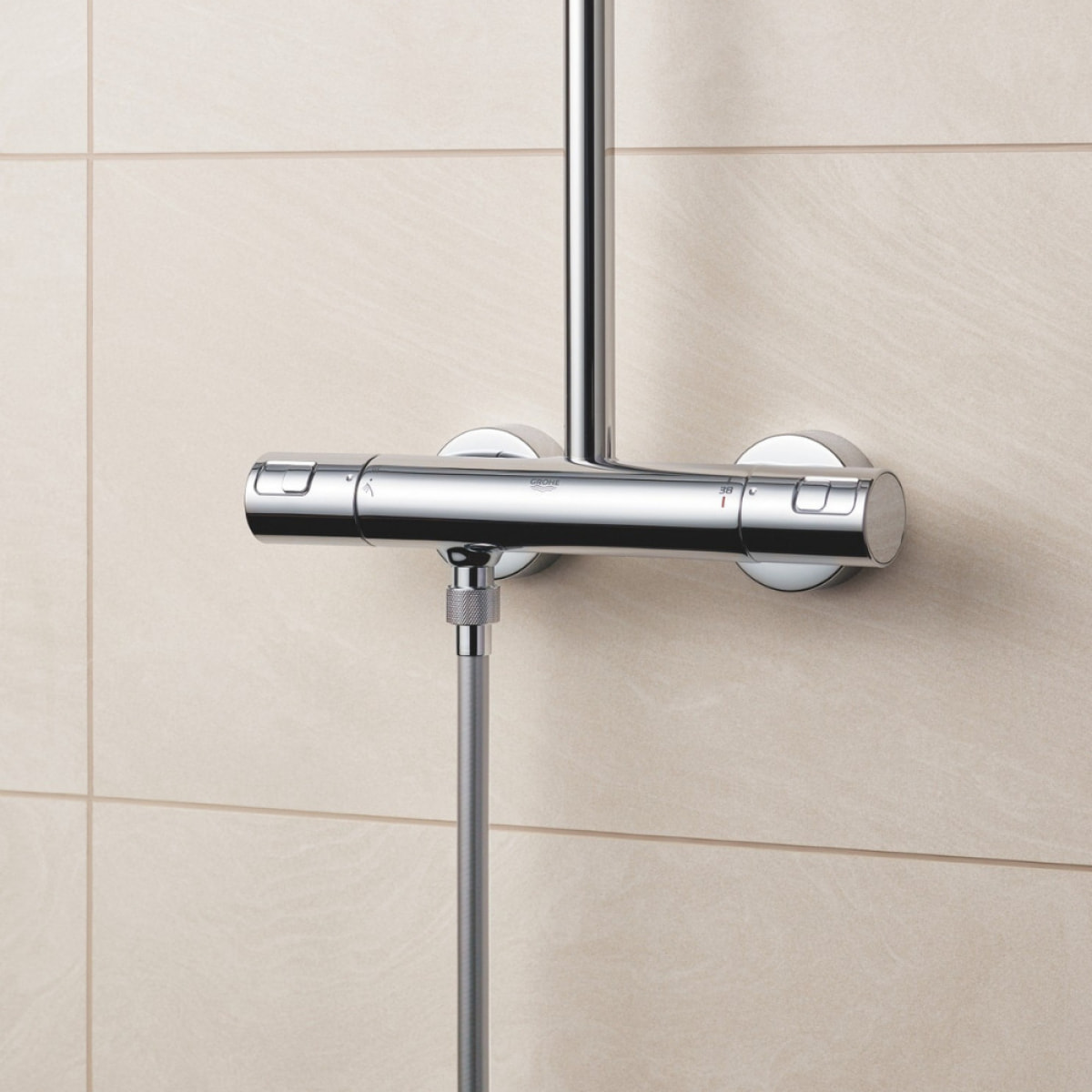Pack douche : Porte coulissante 120cm + Colonne de douche avec mitigeur thermostatique Grohe + Receveur 120x90cm Blanc
