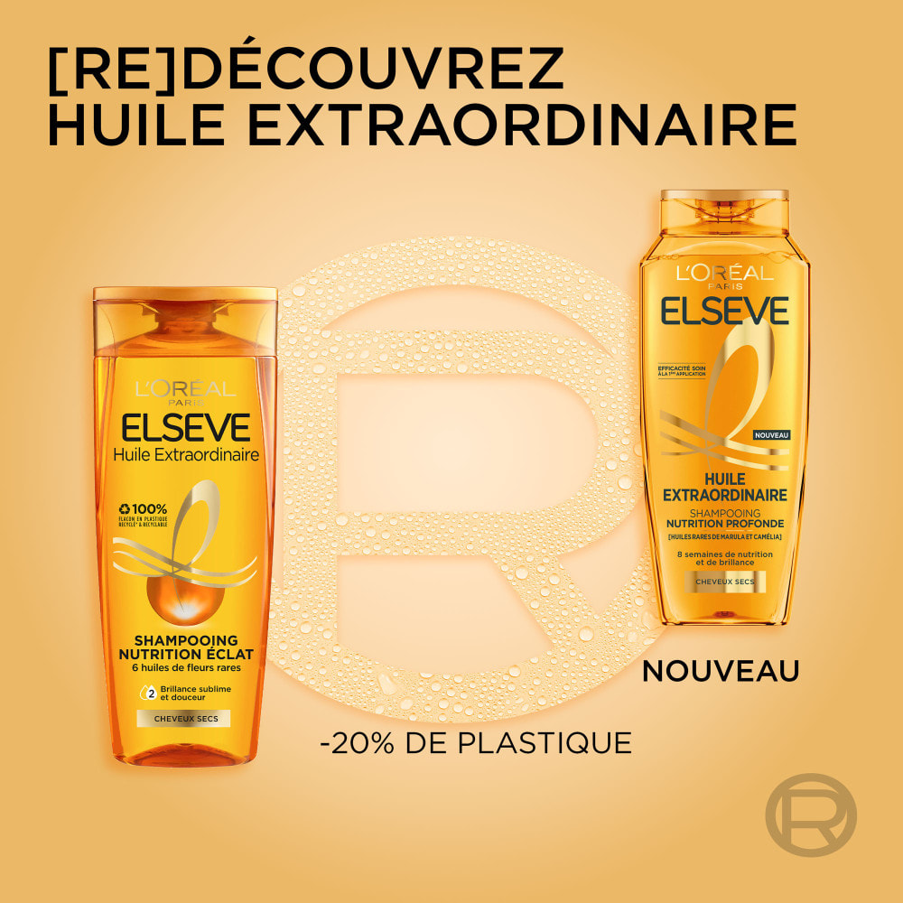 Lot de 12 - L'Oréal Paris Elseve Huile Extraordinaire Shampooing Nutrition Eclat Huiles Rares de Marula et Camélia 250ml