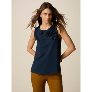 Oltre - Top in cotone con applicazioni floreali - Blu